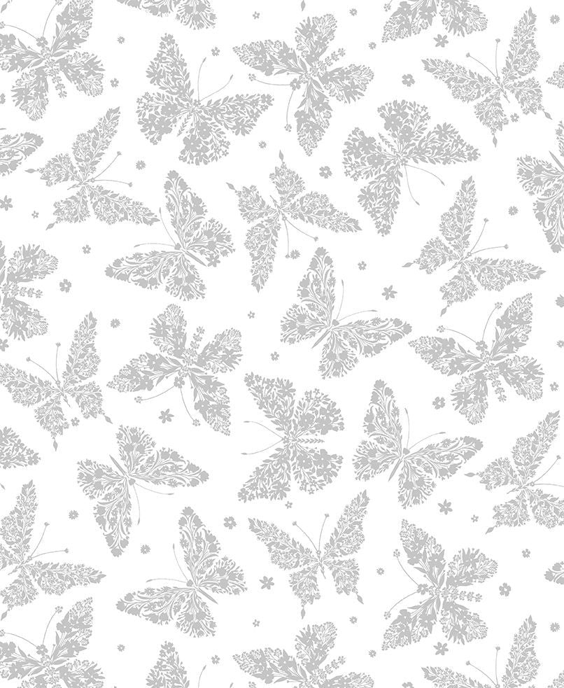 C3786 White Floral Butterflies