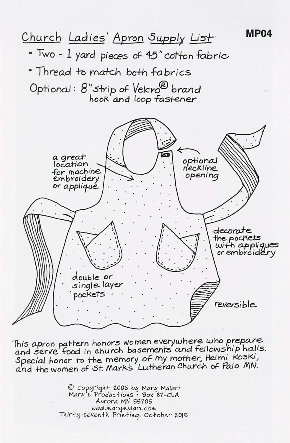 Church Ladies Apron Pattern