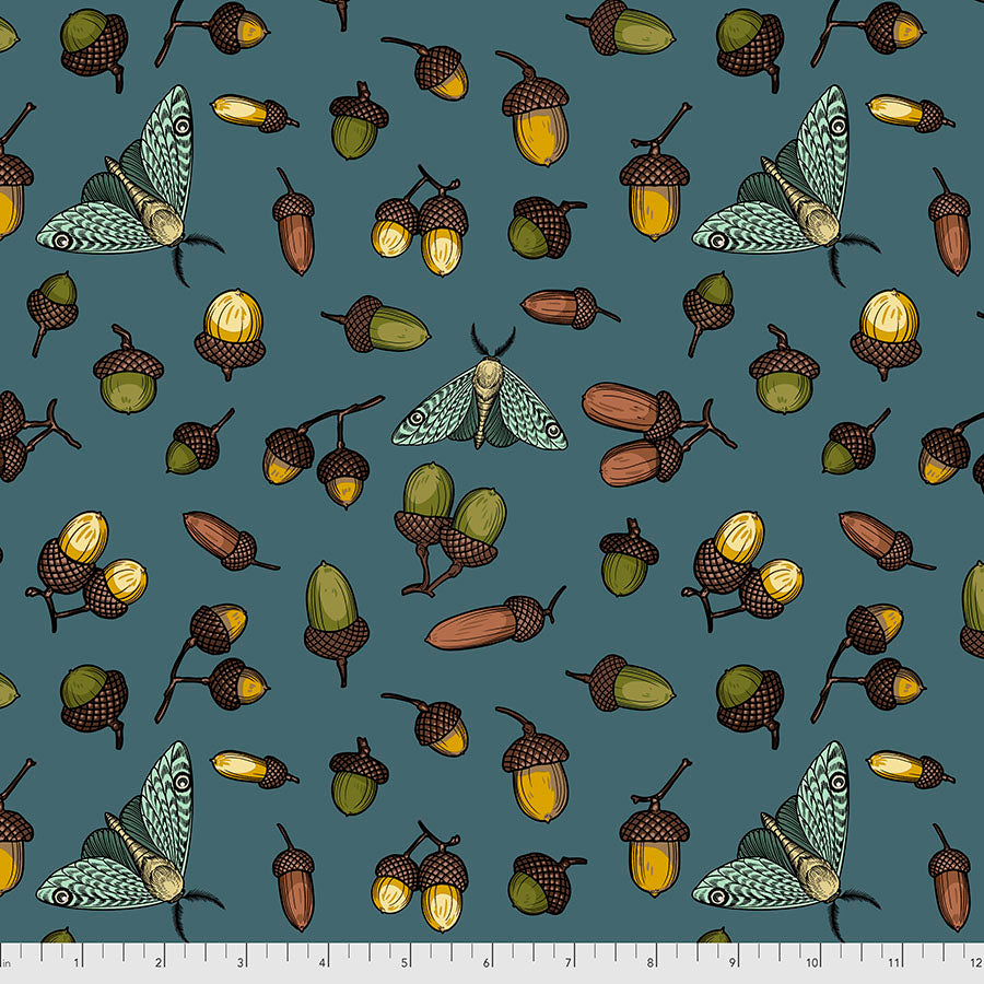 Forest Floor Acorn and Moths Teal