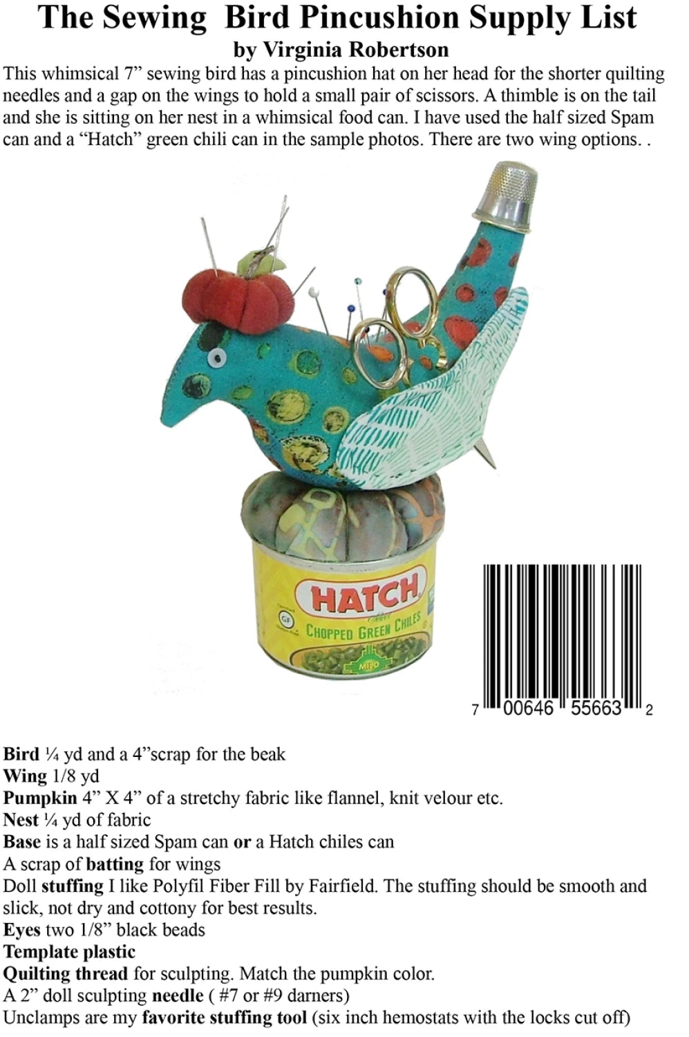Sewing Bird Pin Cushion Pattern