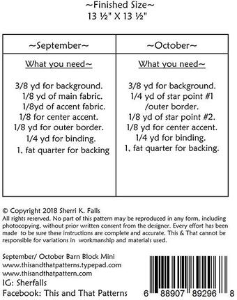 September and October Barn Block Mini Pattern