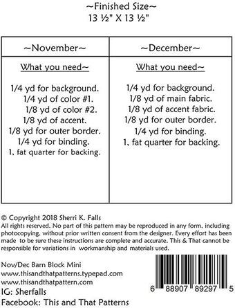 November and December Barn Block Mini Pattern