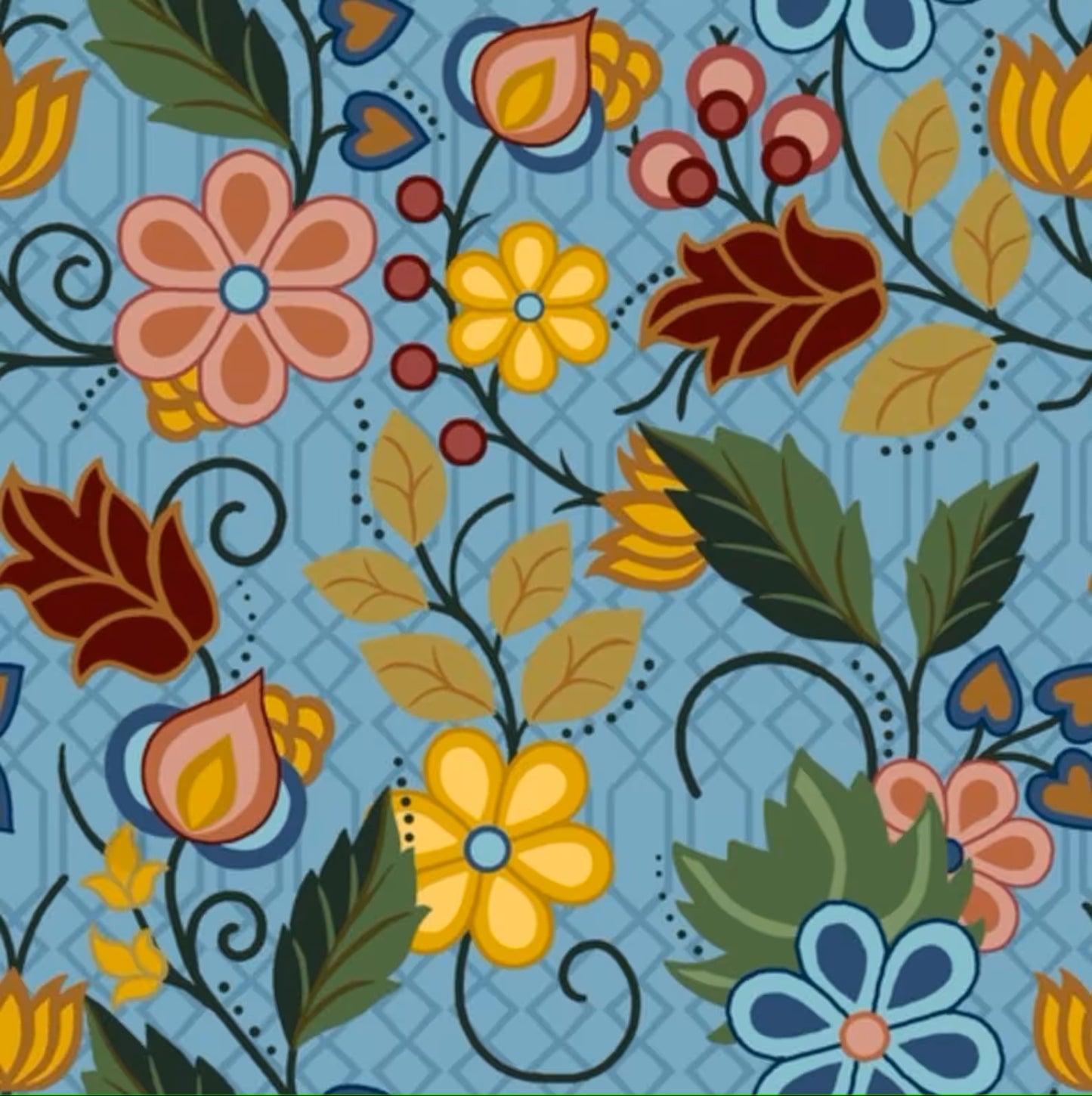 1 Meter Cut Native Floral 4 Blue
