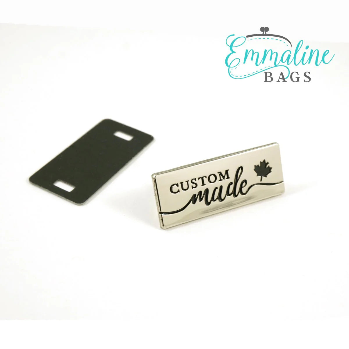 Metal Bag Label Custom Made with Maple Leaf Nickel