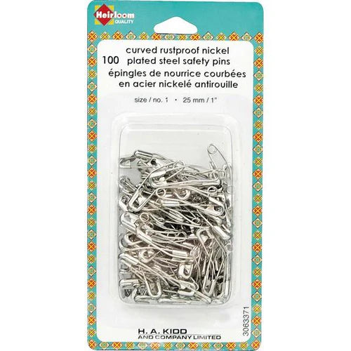 Heirloom 100 1" Curved Rustproof Nickel Plated Steel Safety Pins