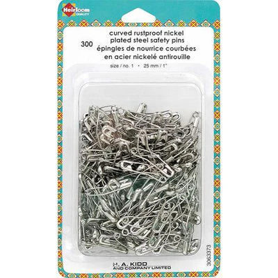 Heirloom 300 1" Curved Rustproof Nickel Plated Steel Safety Pins