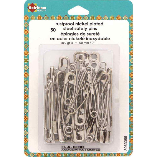 Heirloom 50 Rust Resistant Safety Pins Size 3