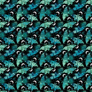 La Luna 6LL 1 Teal Moths and Moons