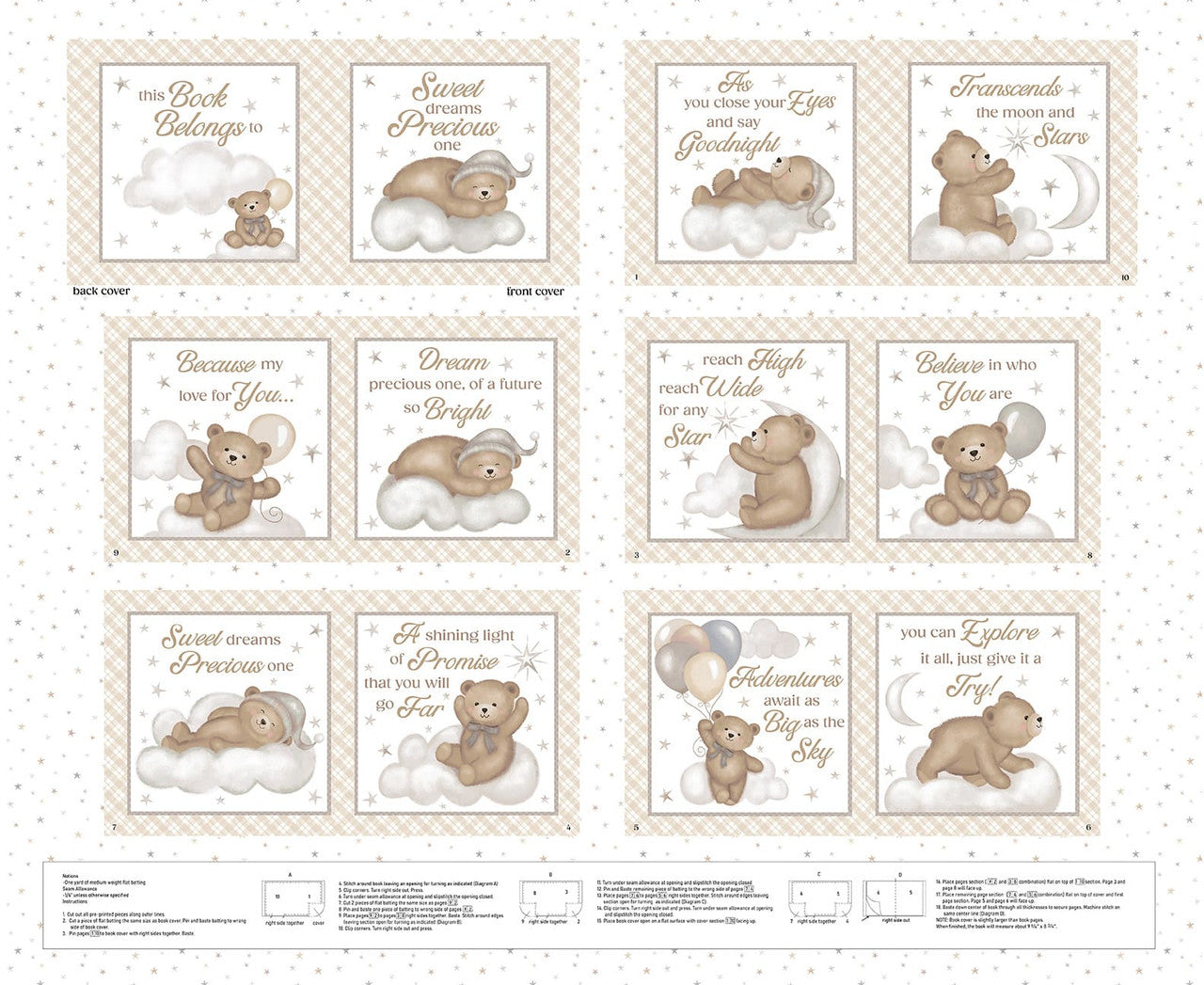 Sleepy Teddy Book Panel 8527P 34 White