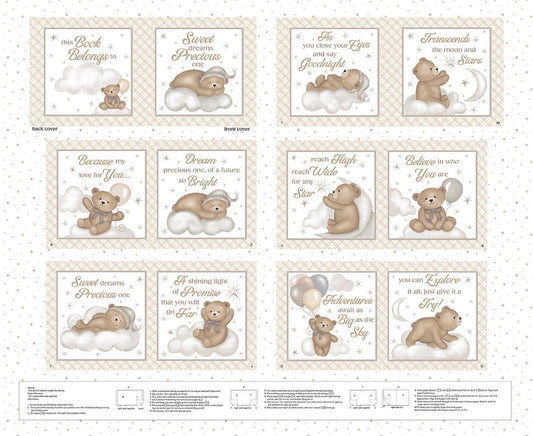 Sleepy Teddy Book Panel 8527P 34 White