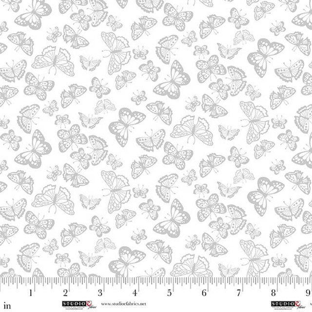 Best of Cream and Sugar 8929 01W White on White butterflies