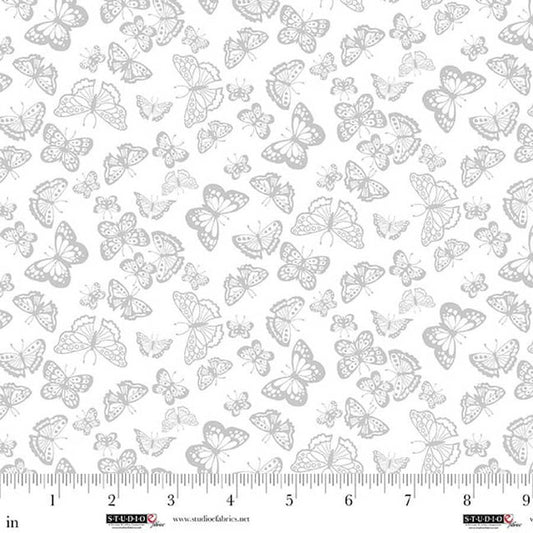 Best of Cream and Sugar 8929 01W White on White butterflies