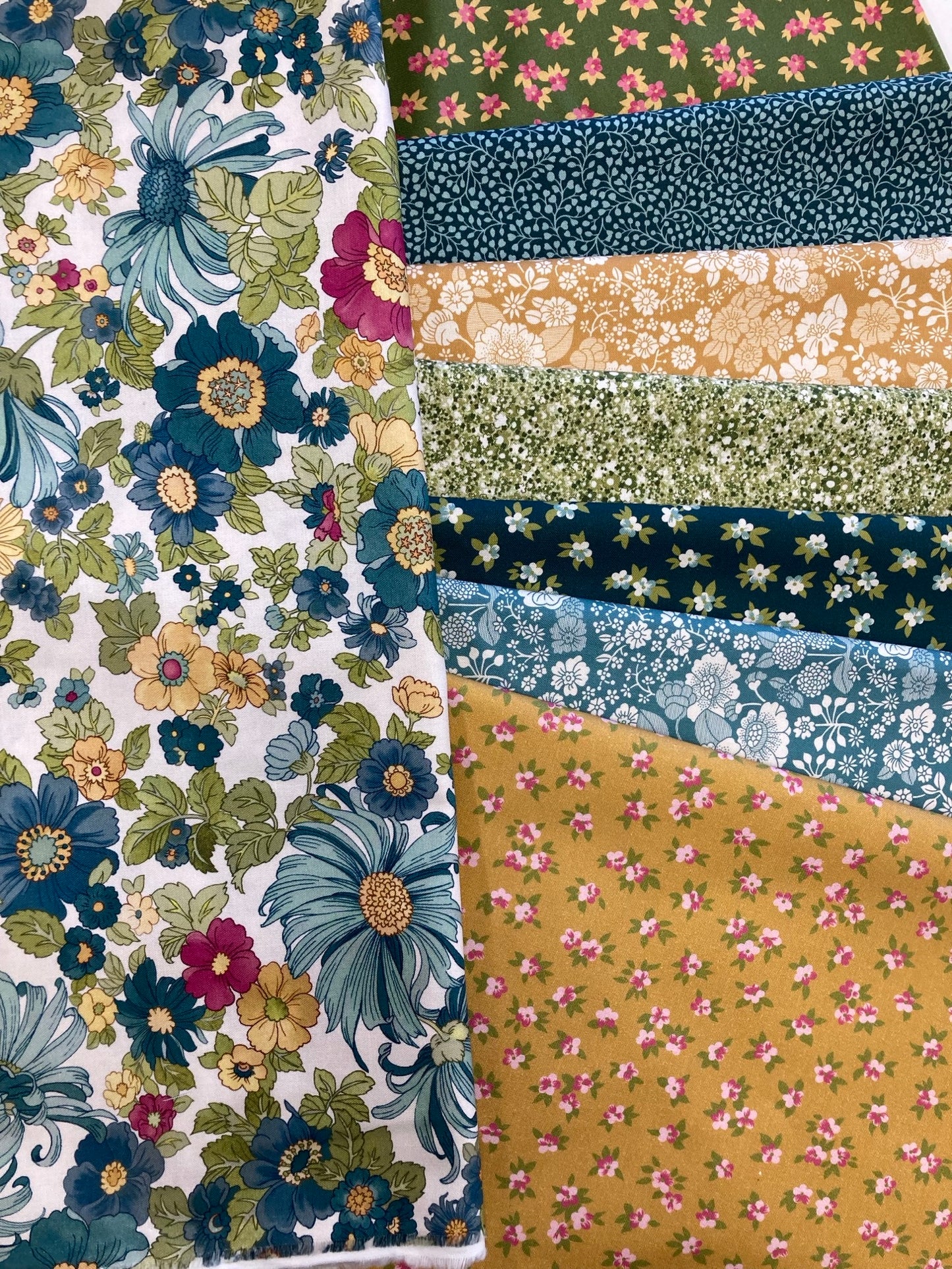 Chelsea Garden Teal, Mustard, Green Fat Quarter Bundle