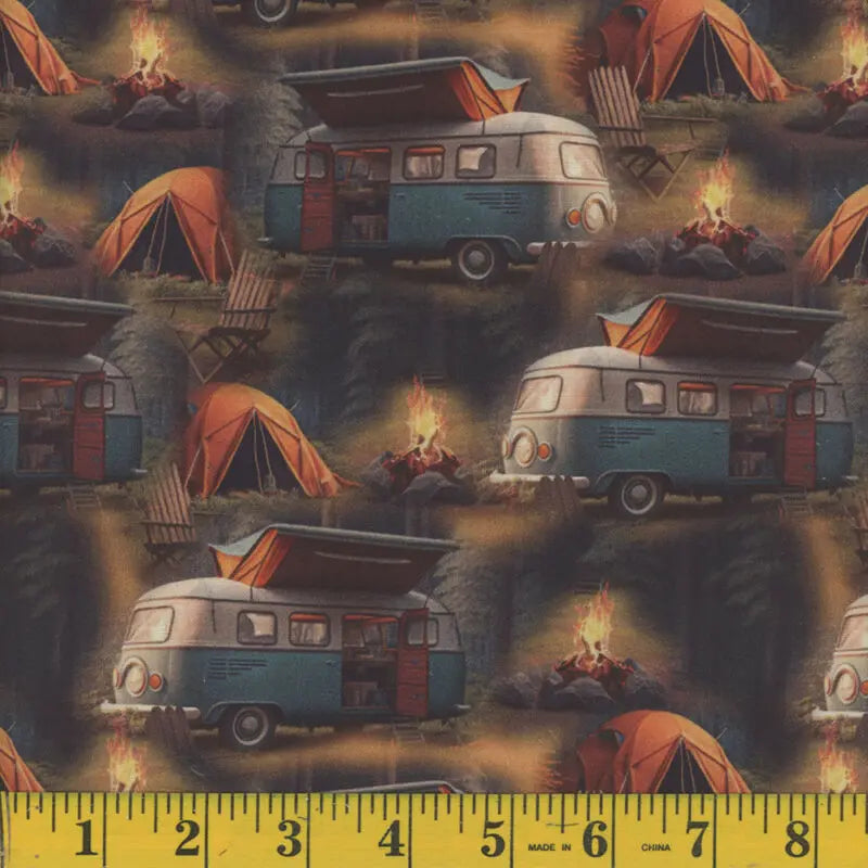 Outdoors Camping Blue Van Allover Multi