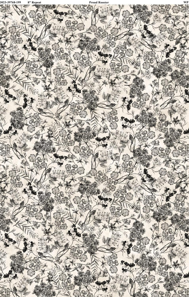 1/2 Meter Cut Proud Rooster Floral on Cream 3023-39768-199