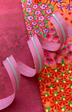 Pink Stripe Zipper Tape with Nickel Teeth