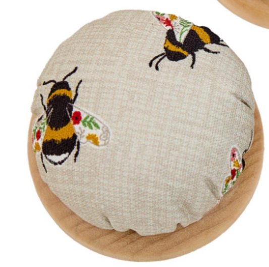 Wooden Base Pin Cushion Bees