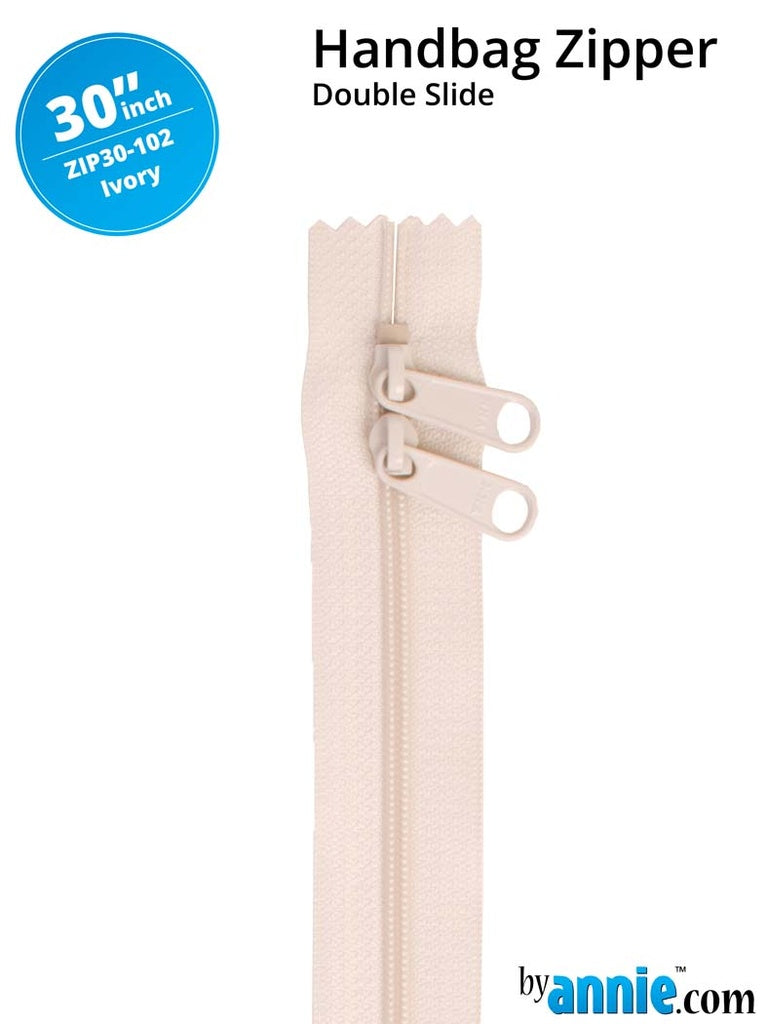 30" Double Slide Handbag Zipper Ivory