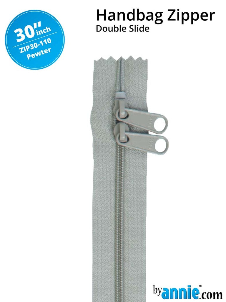 30" Double Slide Handbag Zipper Pewter