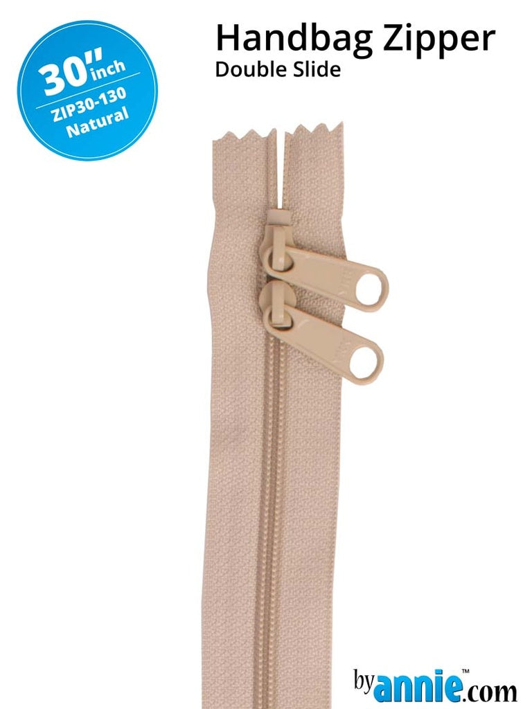 30" Double Slide Handbag Zipper Natural