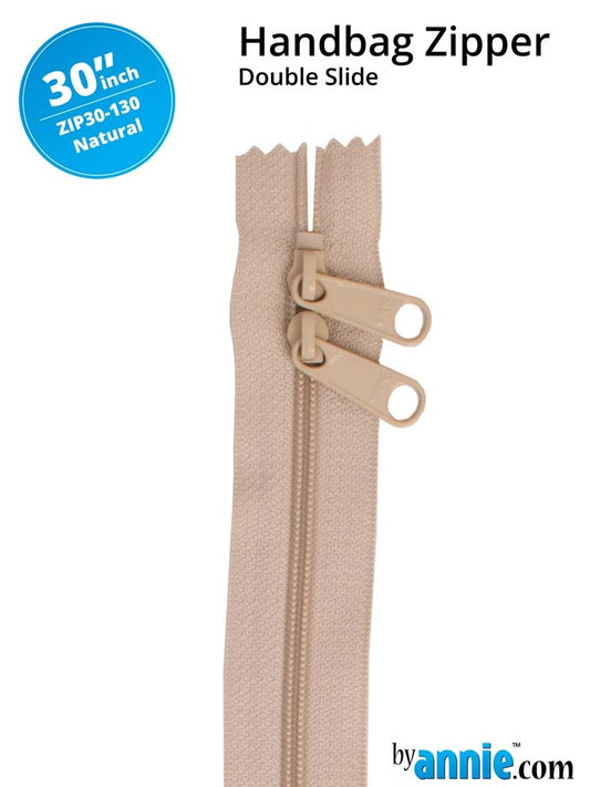 30" Double Slide Handbag Zipper Natural