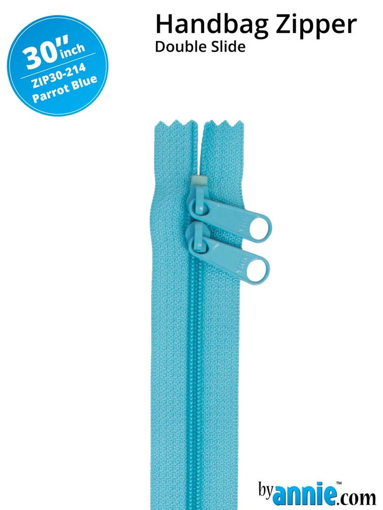 30" Double Slide Handbag Zipper Parrot Blue