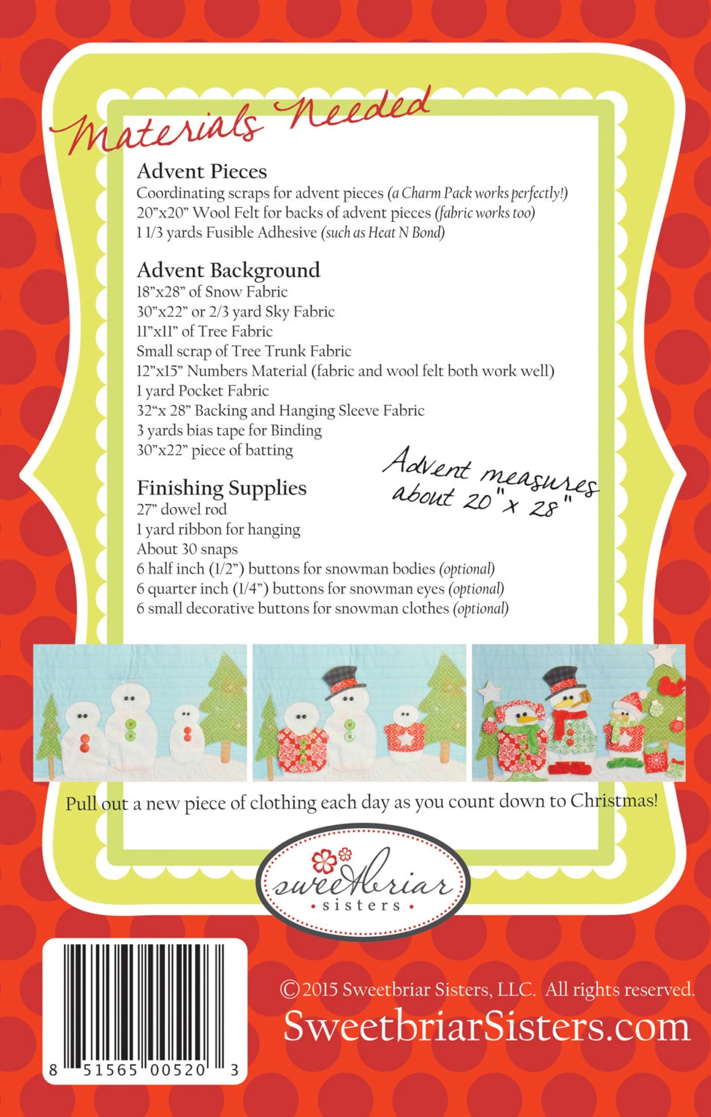 Splendid Snowman Advent Calendar Pattern