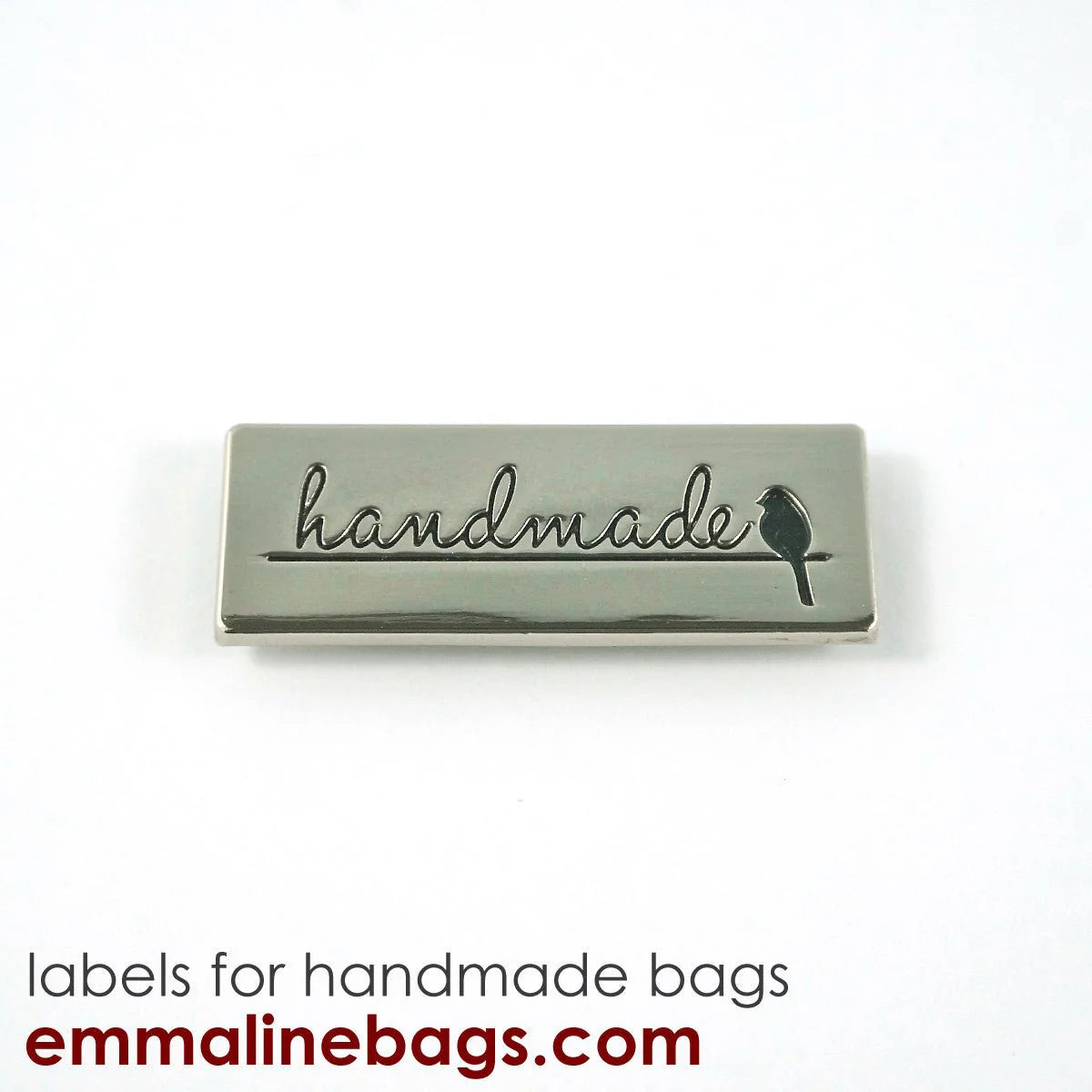 Metal Bag Label "handmade" with Bird