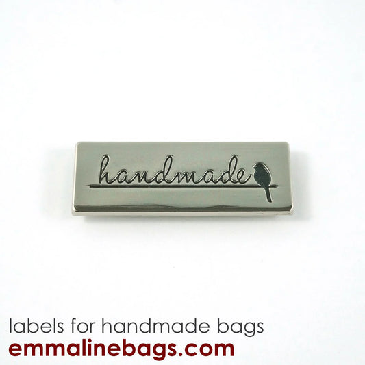 Metal Bag Label "handmade" with Bird