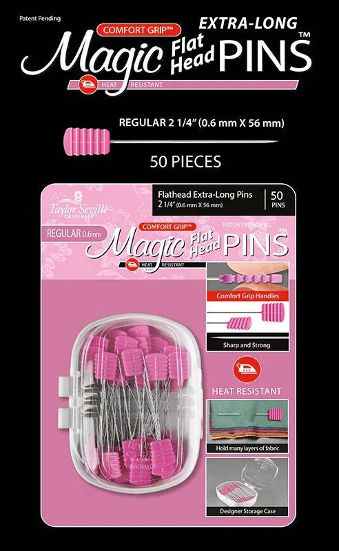 Magic Flat Head Pins Pink Extra Long