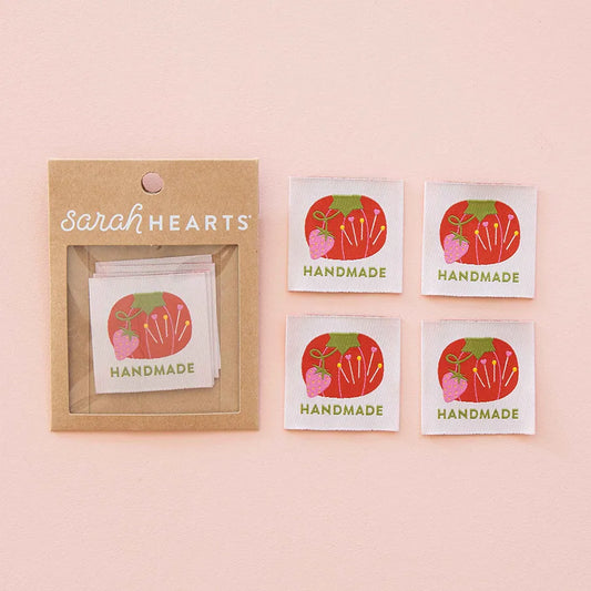 Sarah Hearts Label Tomato Pincushion